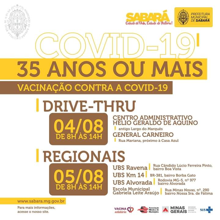 Pessoas com 35 anos ou mais: Ampliada a vacinação contra a covid-19 em Drive-Thru e nas regionais