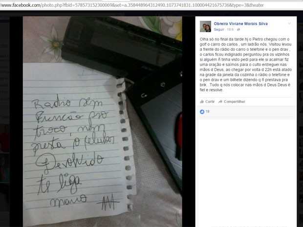 Ladrão devolve objetos e deixa bilhete malcriado no Rio Grande do Sul