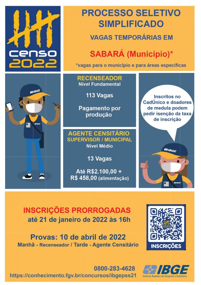 Últimos dias de inscrição para mais de 200 mil vagas para o Censo 2022