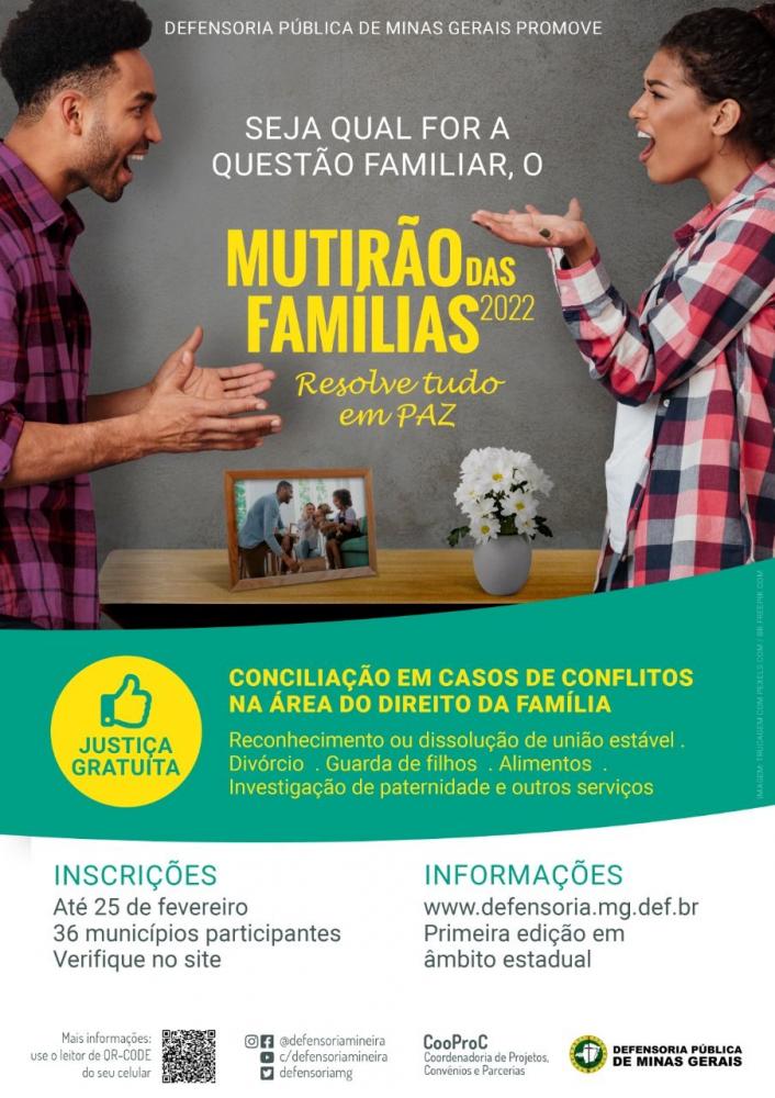 Defensoria Pública de Minas abre inscrições para o primeiro Mutirão das Famílias no estado
