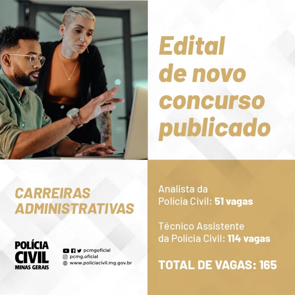 Polícia Civil abre 165 vagas para concurso com salários de quase R$ 5 mil em MG