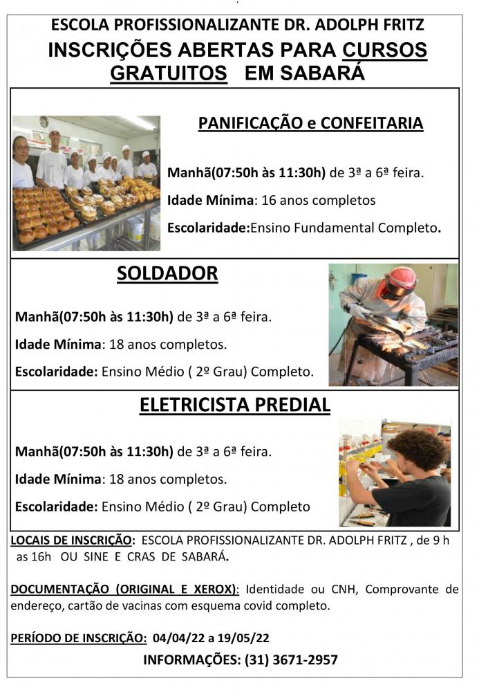 Escola Profissionalizante Dr. Adolph Fritz abre inscrições para cursos gratuitos em Sabará