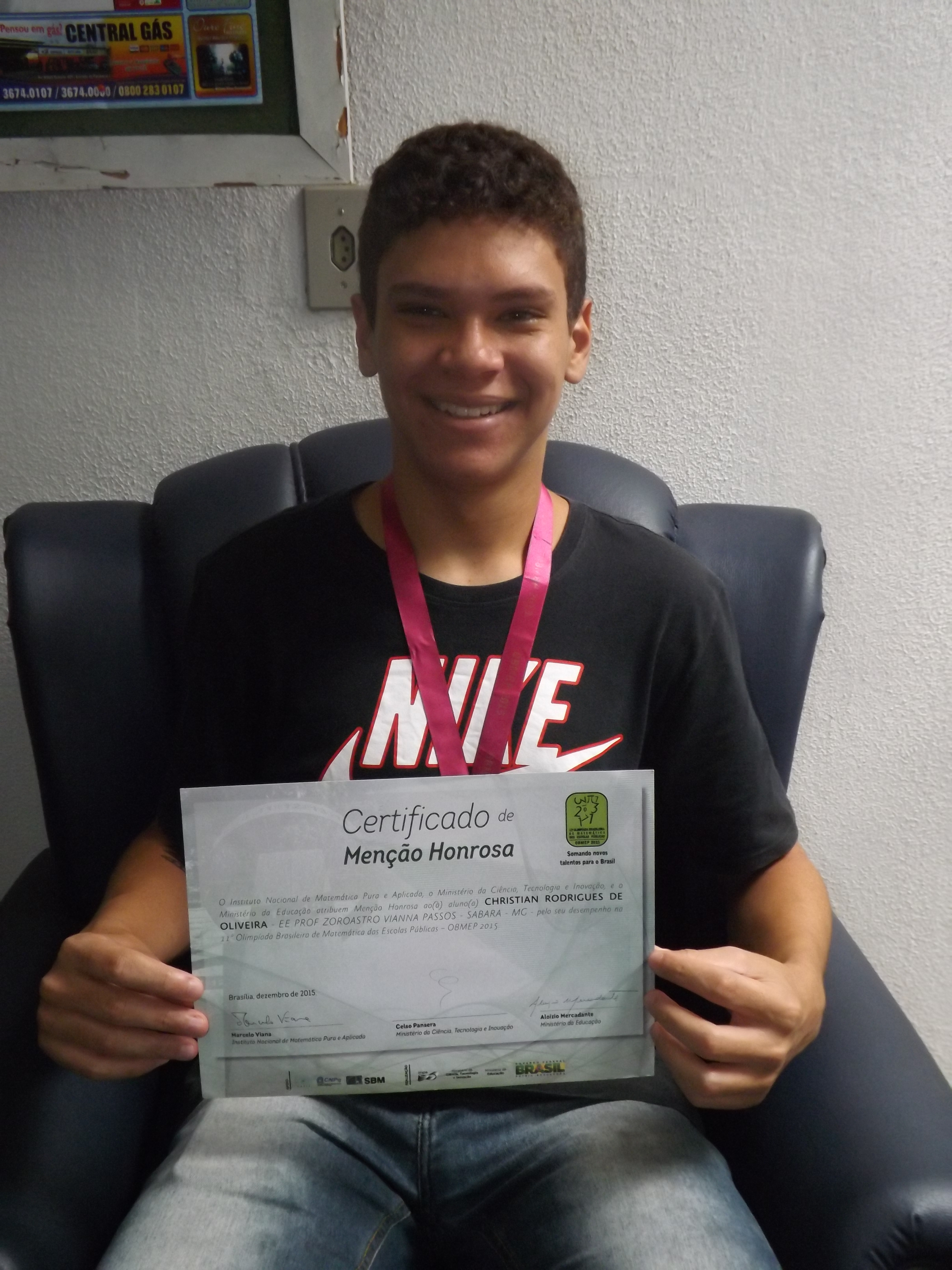 Estudante de Sabará é bronze na Olimpíada de Matemática
