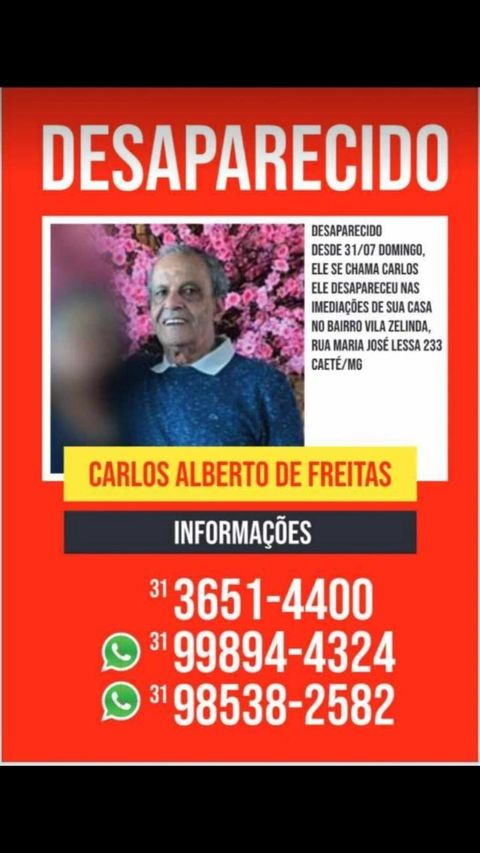 Idoso desaparece em Caeté 