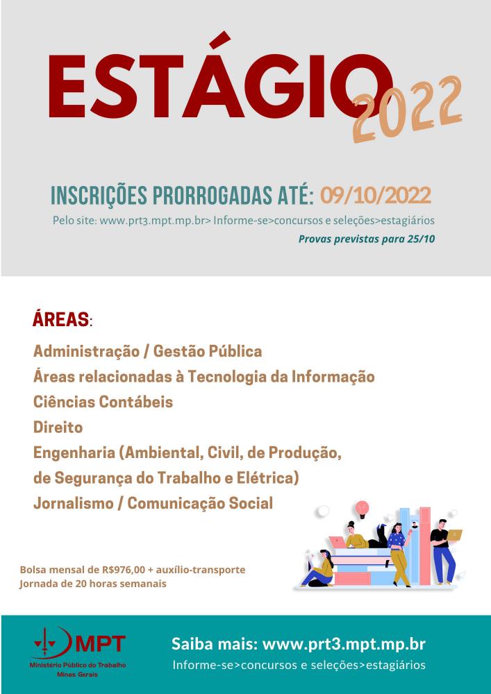 Encerram na próxima segunda-feira, 09/10, as inscrições para processo seletivo de estagiários do MPT-MG