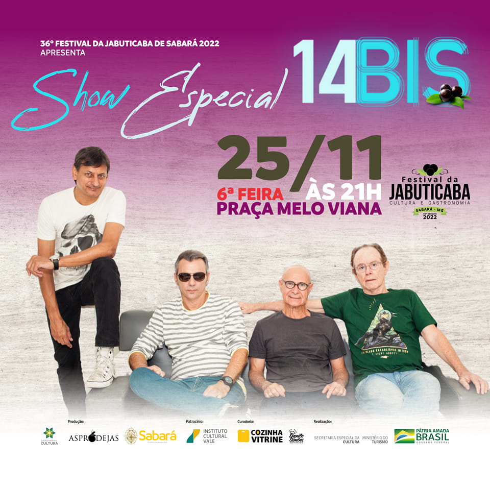 Hoje tem show GRATUITO da BANDA 14 BIS em Sabará