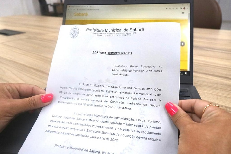 NOSSA SENHORA DA CONCEIÇÃO: PREFEITURA ESTABELECE PONTO FACULTATIVO NA SEXTA-FEIRA (9/12)