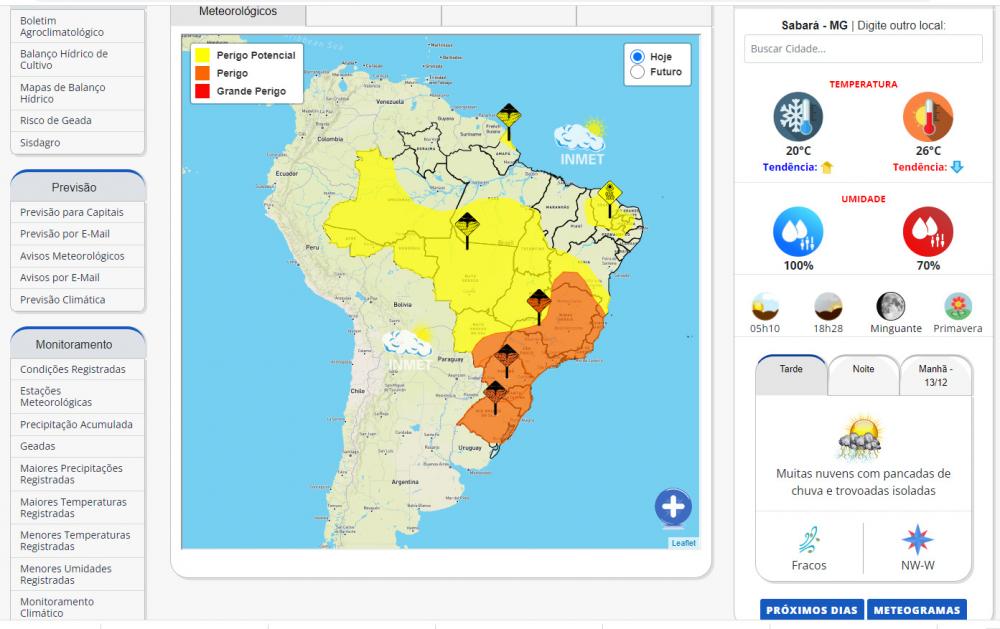 Atenção: Chuva de até 100 mm pode atingir Sabará e mais de 800 cidades de Minas Gerais
