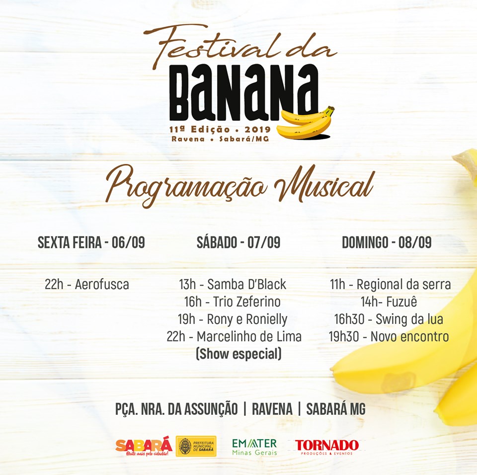 Vem aí o Festival da Banana 2019 no Distrito de Ravena