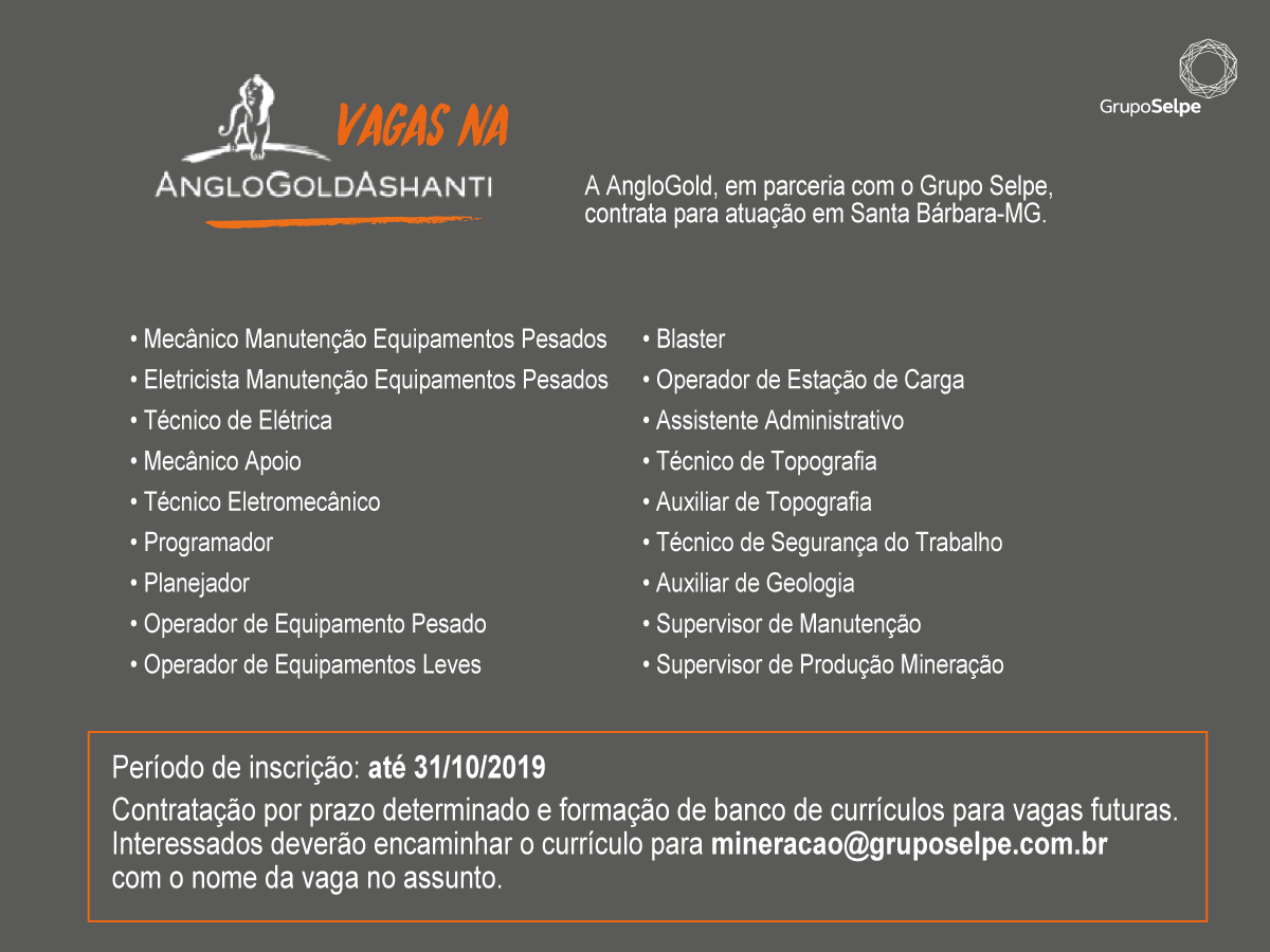 Mineradora está contratando para diversas vagas em Minas Gerais