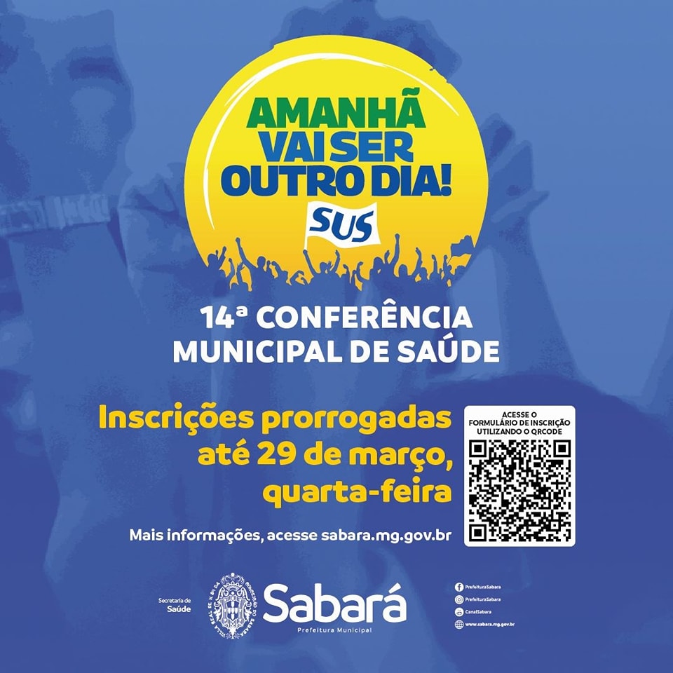 Inscrições da 14ª Conferência Municipal de Saúde de Sabará são prorrogadas até 29 de março