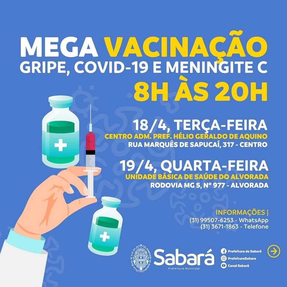 Dia 18 e 19 de abril terá mega-vacinação contra a gripe, covid-19 e meningite