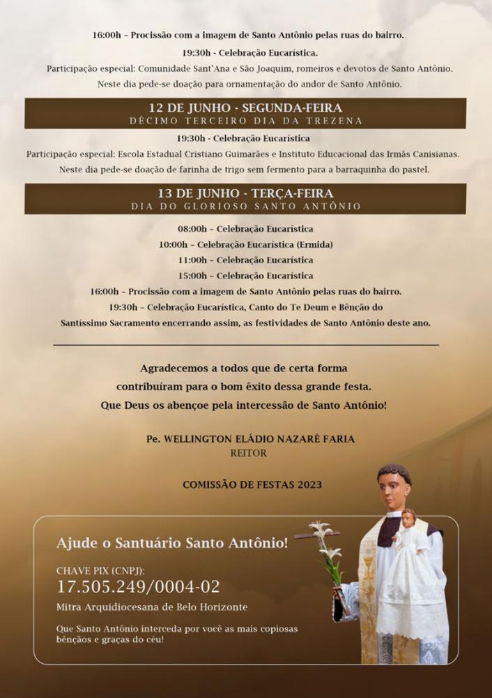 Dia de Santo Antônio é celebrado nesta terça (13) com festa e missas em Sabará