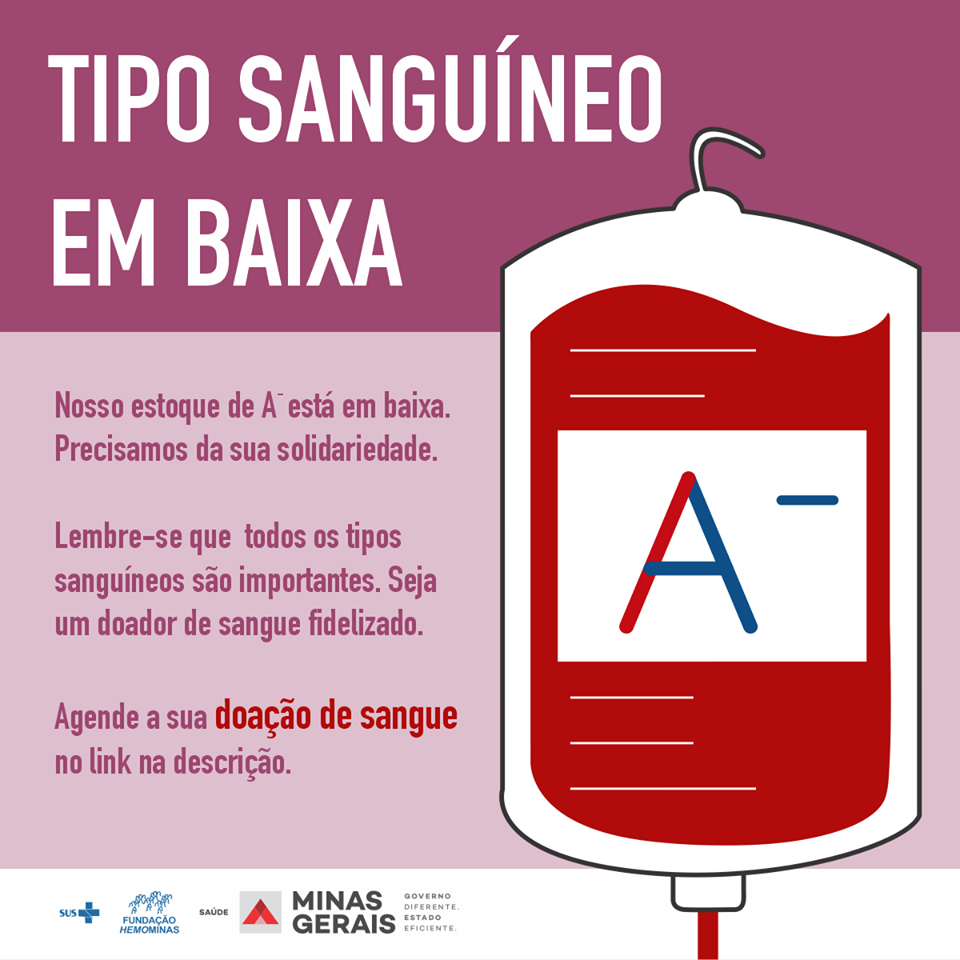 Atenção doadores de tipo sanguíneo #Anegativo. Precisamos de vocês!