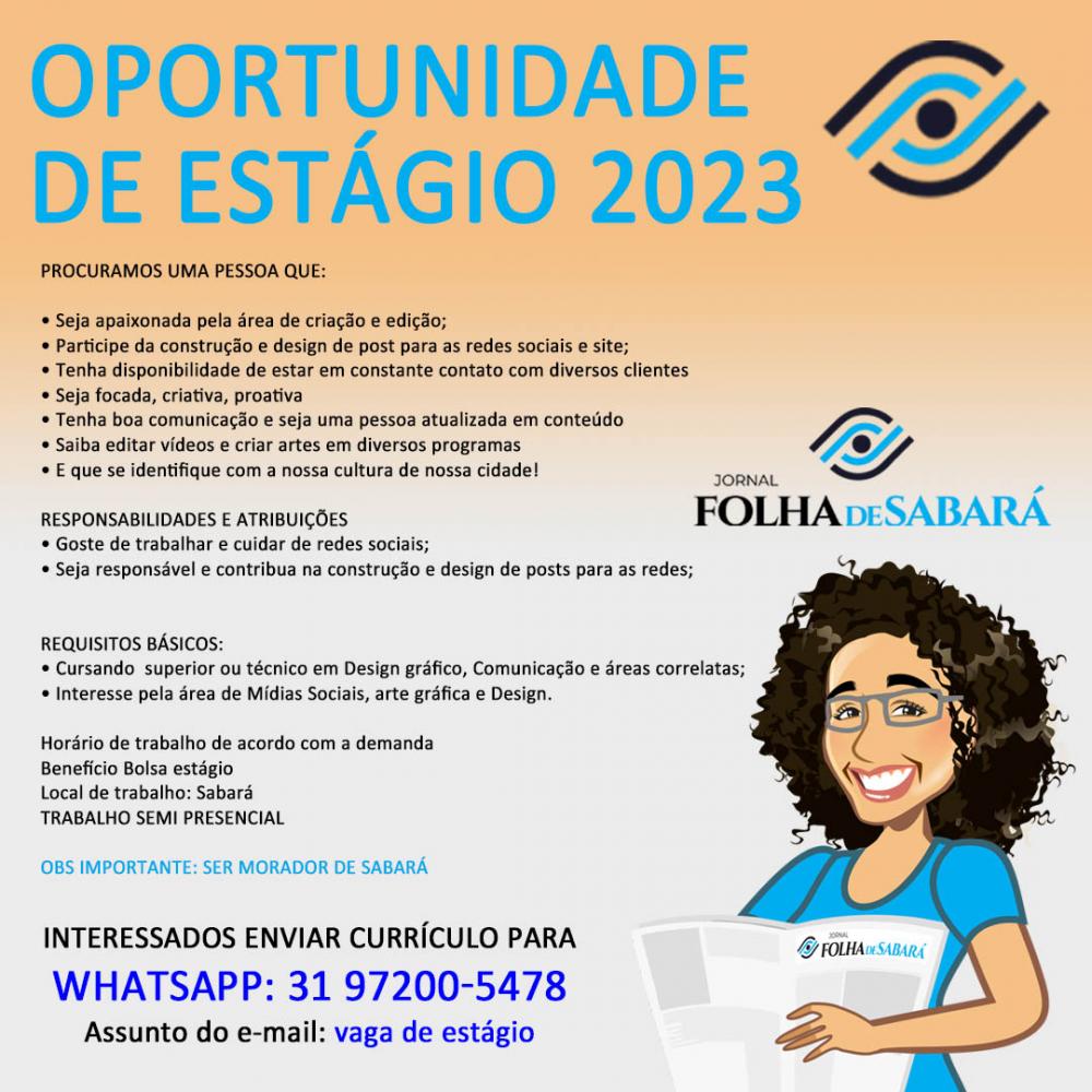 Vaga de estágio aberta! Se você é apaixonado(a) por criação e edição, tem habilidade em construir posts para redes sociais e site, é criativo(a), proativo(a) e tem boa comunicação, essa vaga é para você!