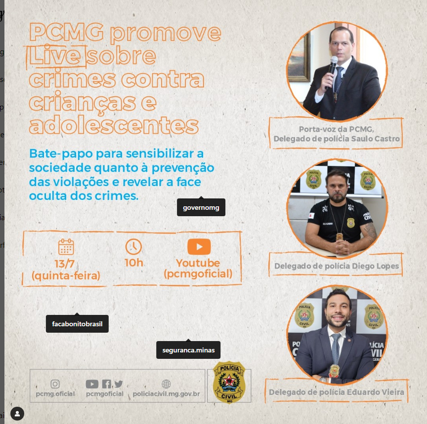 PCMG promove live para debater sobre crimes contra crianças e adolescentes! Confira!