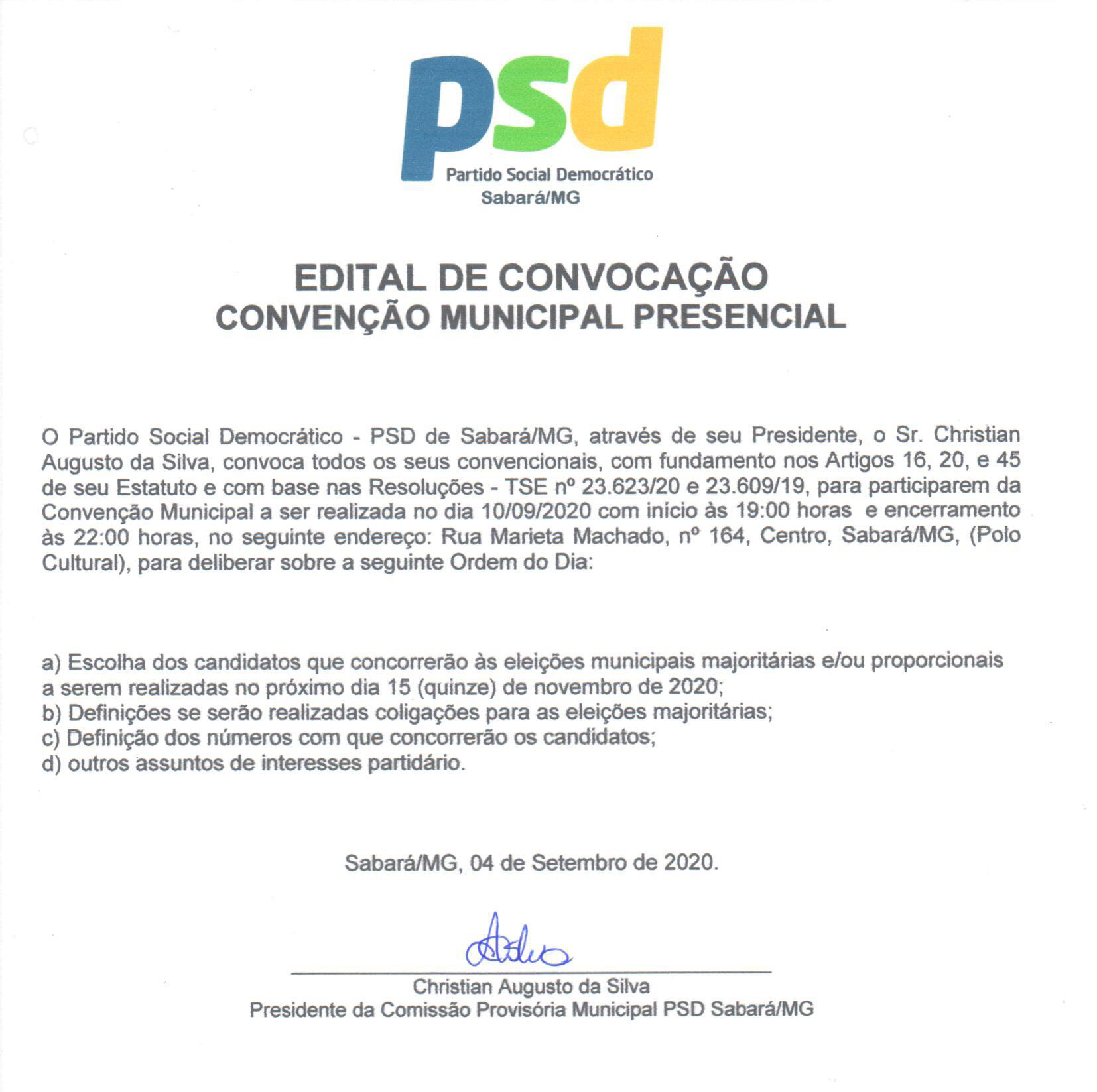 EDITAL DE CONVOCAÇÃO CONVENÇAÕ MUNICIPAL PRESENCIAL
