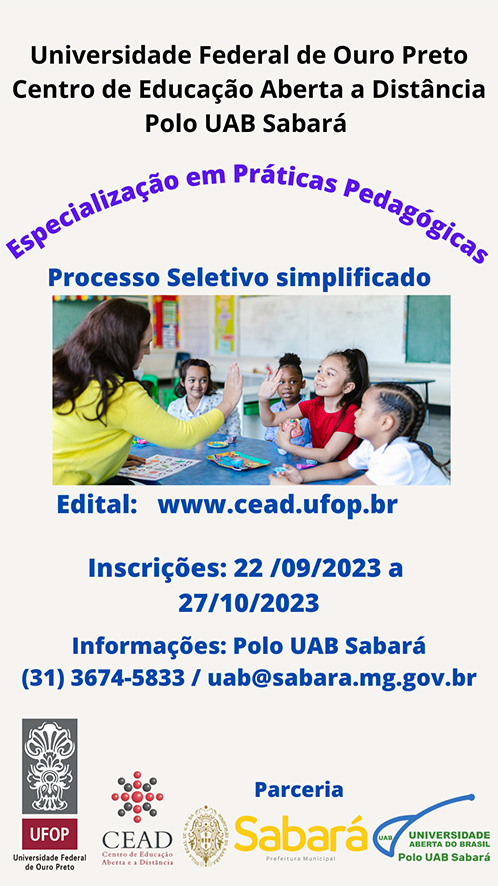  Abertas as inscrições do processo seletivo para o curso de especialização em práticas pedagógicas