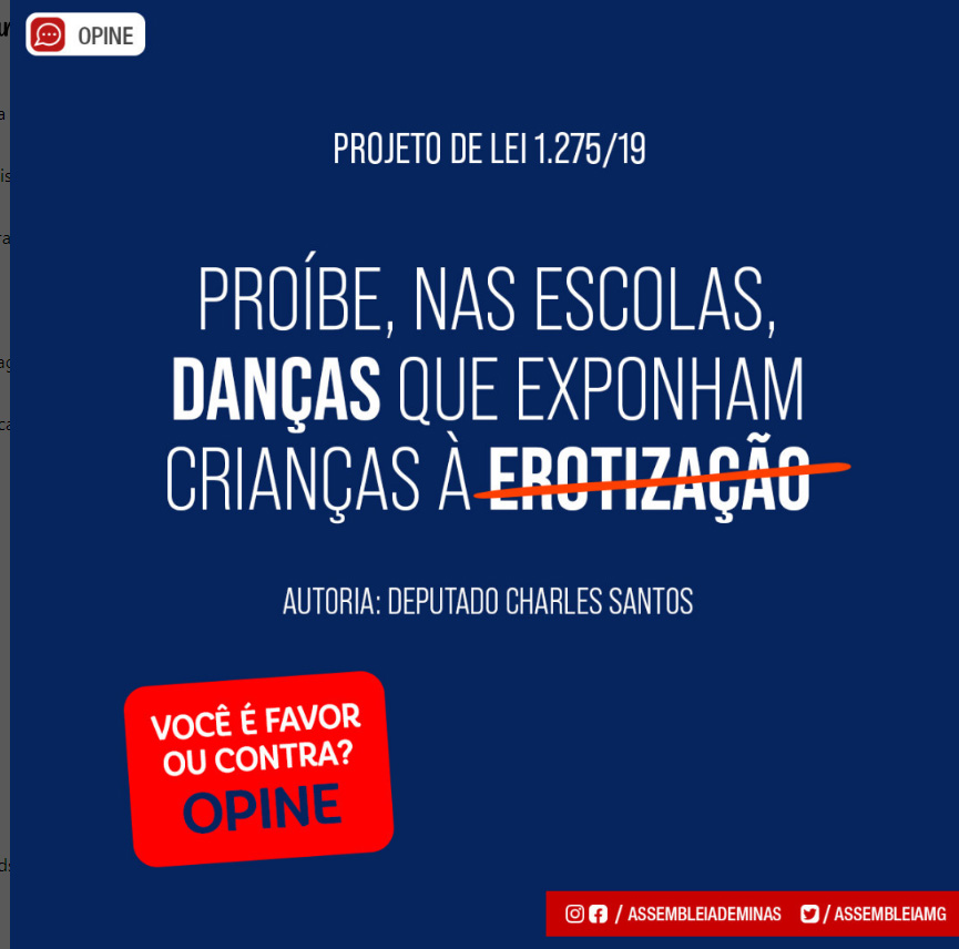 ALMG criou um projeto que proíbe nas escolas danças que exponham as crianças à erotização. Você é a favor ou contra?