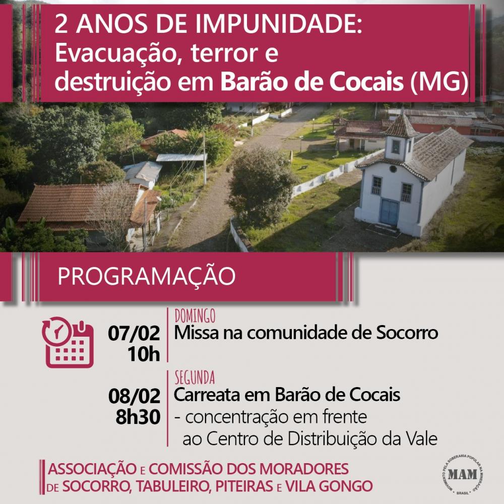 Atividades marcam dois anos de expulsão de comunidades em Barão de Cocais (MG)