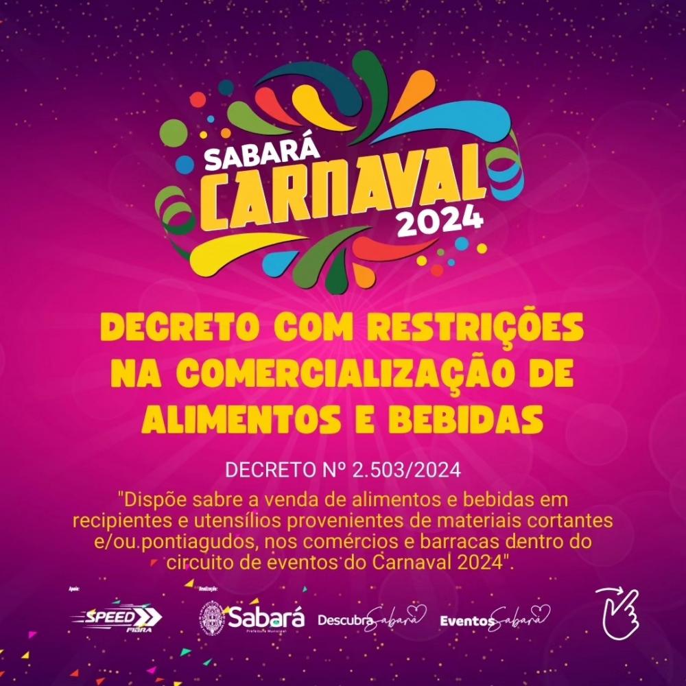 Prefeitura de Sabará publica decreto com restrições na comercialização de alimentos e bebidas