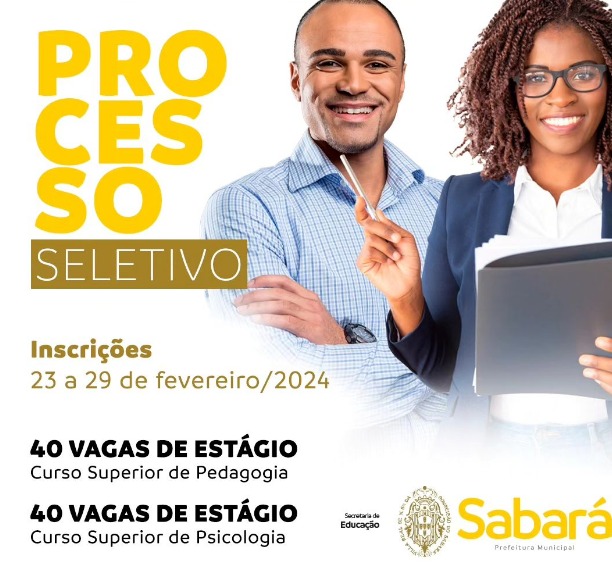 Inscrições Abertas para estágio em pedagogia e psicologia em Sabará