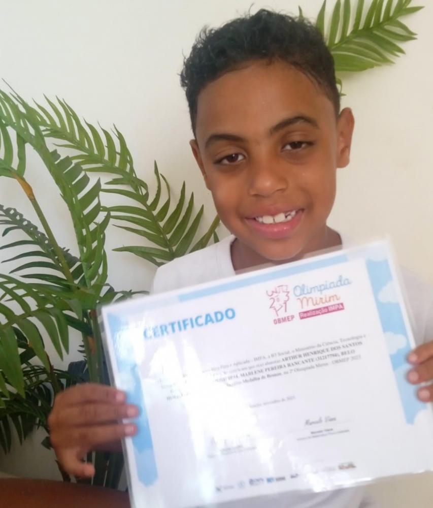 Arthur Henrique dos Santos Dantas, de 8 anos é destaque na Olimpíada Brasileira da Matemática