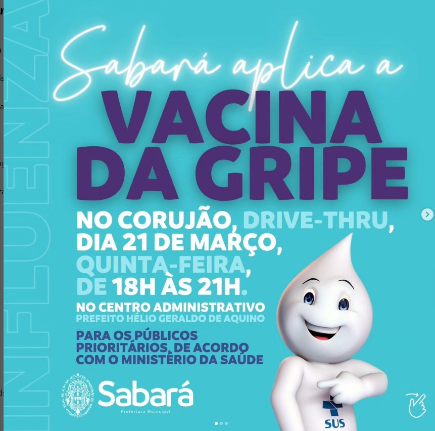 Vacinação de grupos prioritários começa hoje quinta-feira, 31 de março em Sabará