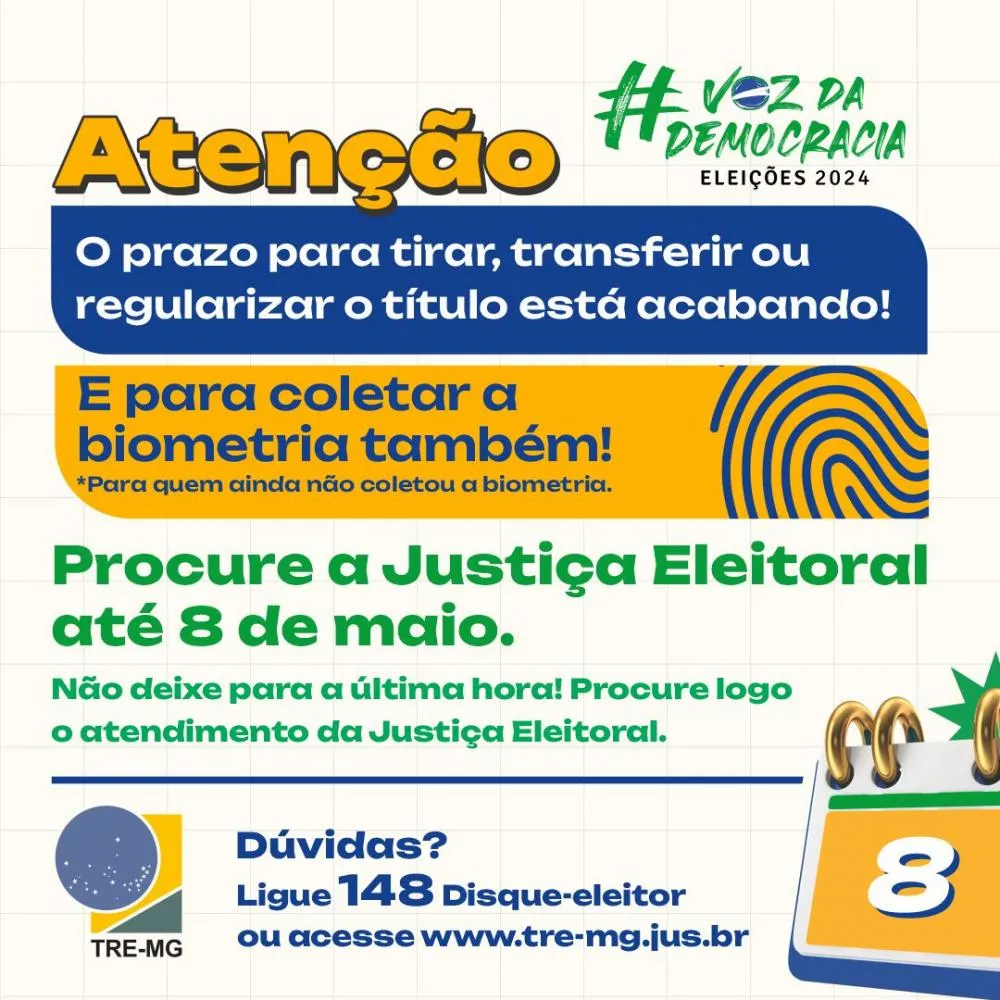 Eleições 2024: última chamada para regularização do título de eleitor e coleta biométrica em Sabará