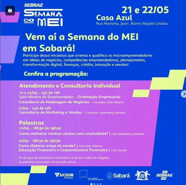 Semana do MEI em Sabará: atendimento e consultoria para Microempreendedores Individuais