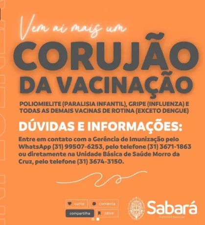 Prefeitura de Sabará promove Corujão da Vacinação contra poliomielite, gripe e outras doenças no Morro da Cruz