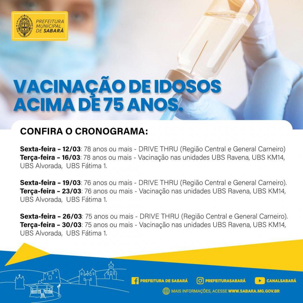 Prefeitura divulga cronograma de vacinação de idosos acima de 75 anos