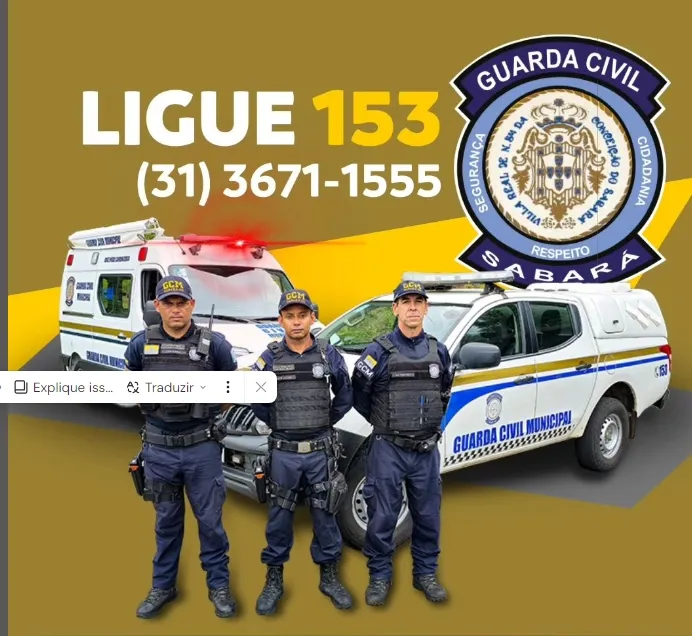 Guarda Civil Municipal de Sabará amplia canais de atendimento: Ligue 153 ou (31) 3671-1555