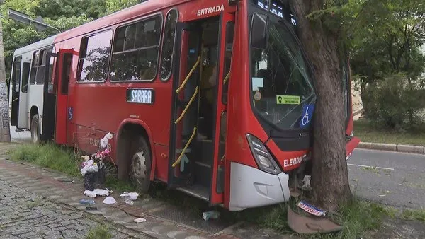 Ônibus de Sabará bate em árvore na Avenida José Cândido da Silveira e deixa 14 feridos