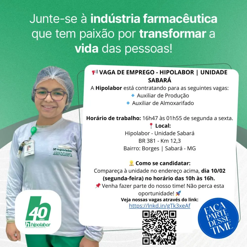 Hipolabor faz mutirão de emprego amanhã, 10 de fevereiro em Sabará