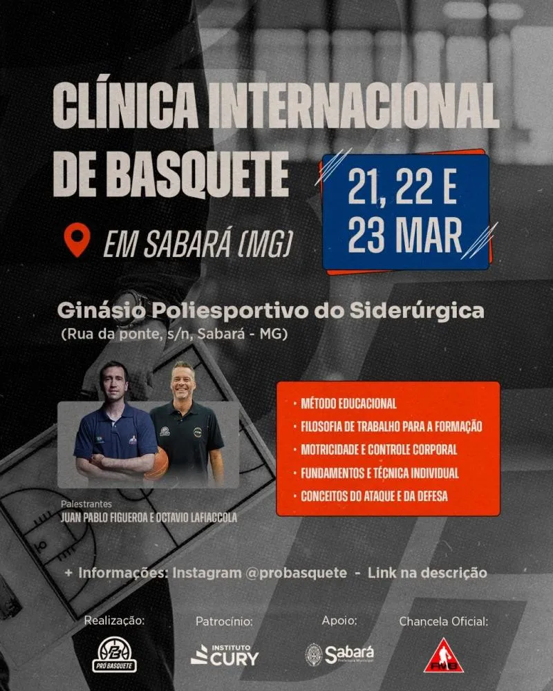 Pró Basquete realiza Clínica Internacional em Sabará neste final de semana