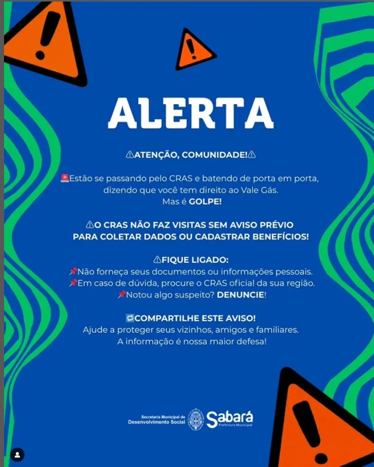 Golpistas se passam por agentes do CRAS em Sabará para aplicar fraude do “Vale Gás”