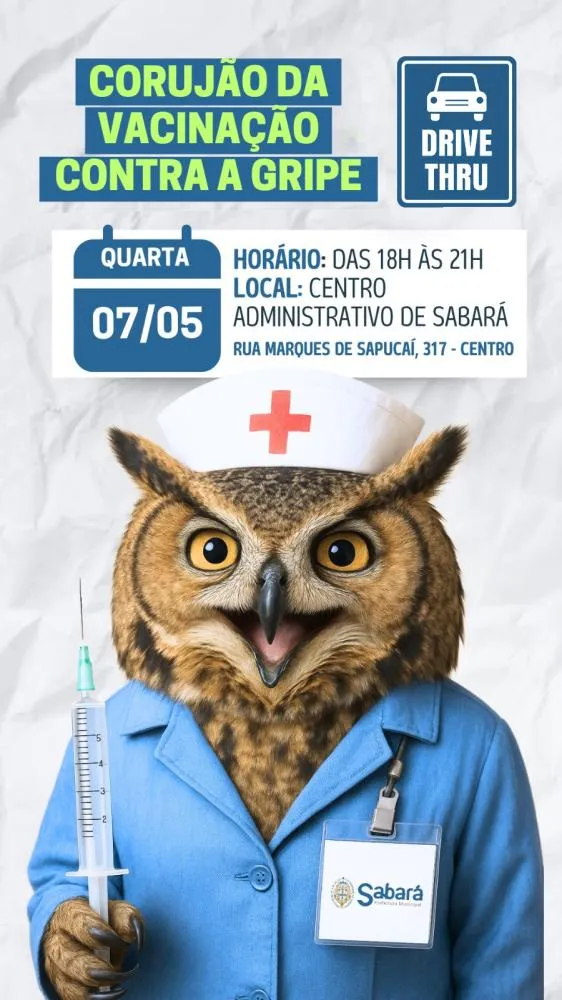 Corujão da Vacinação contra a Gripe será realizado no dia 7 de maio em Sabará
