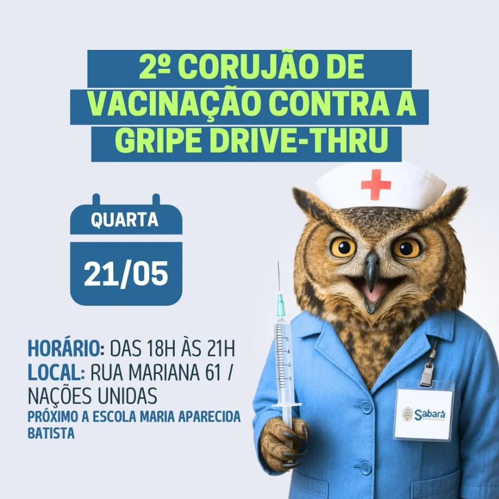 Com aumento expressivo de doenças respiratórias, Sabará realiza 2º Corujão de Vacinação contra a Gripe nesta quarta (21)