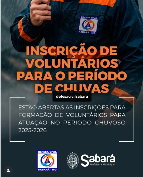 Defesa Civil de Sabará abre inscrições para voluntários e criação dos Núcleos de Proteção e Defesa Civil (Nupdec)