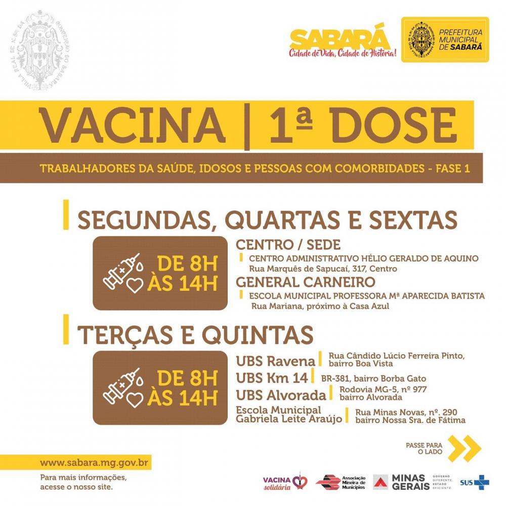 A partir de hoje, Sabará aplicará dose em todos os grupos prioritários já divulgados