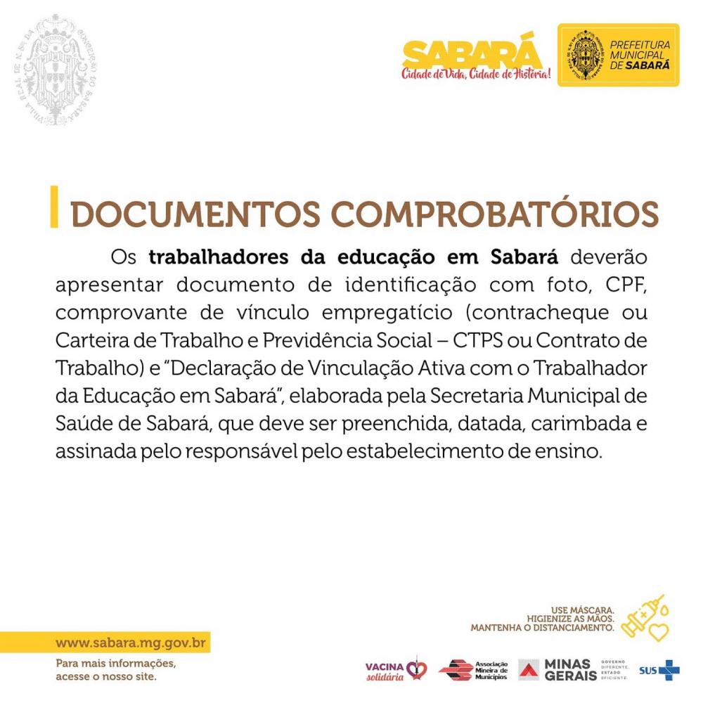 Sabará vai imunizar na próxima segunda-feira 07, todos os trabalhadores da Educação