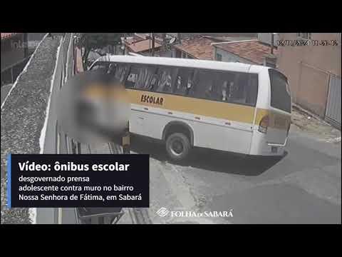 Acidente em Sabará: ônibus escolar desgovernado prensa adolescente contra muro